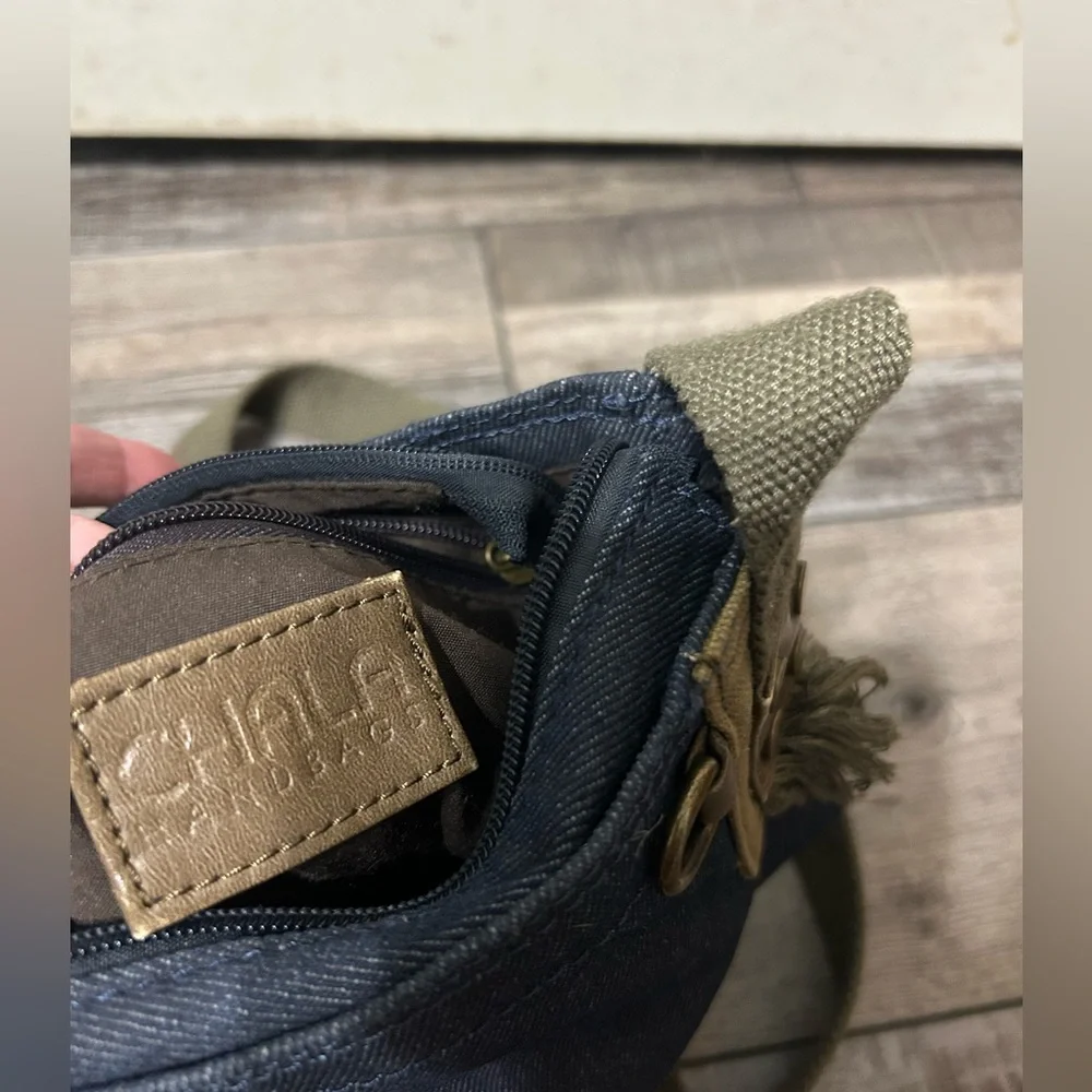 Chala Handbags | Patch Xbody bag Denim floral Buttons Fringe - Picture 6 of 7